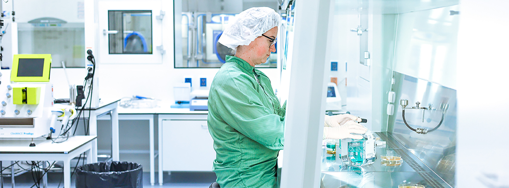 Advanced Cell Therapy Centters worker in cleanroom.