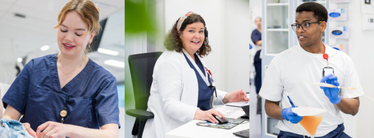 Veripalvelun henkilöstöä työtehtävissään.